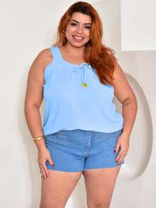 Plus Size Tank Top G1 To G5 Comfortable Summer Fashion With Bow Detail - 淺藍色 - 查看 6