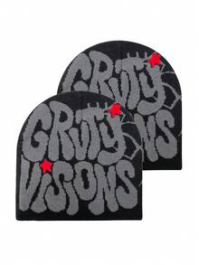 2pcs Women's Multicolor Alphabet Spider Web Knitted Hat Set With Jacquard Pattern For Street Fashion, Daily Wear - Multicolor - View 23