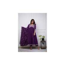 Purple Muslin Intricate Embroidered Anarkali Suit Set UK Next Day - Multicolor - View 2