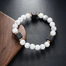 金钱手链天然火山石绿宝石孔雀石招财男士珠宝手链日常佩戴优雅时尚手链赠送朋友精致礼物 - 綠色 - 查看 9