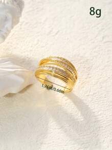 1 buc. Inel deschis multistrat, stil luxos rafinat, încrustat cu zirconiu cubic, accesoriu pentru femei, versatil la modă, potrivit pentru purtare zilnică, întâlniri, reuniuni, petreceri, accentuează farmecul, cadou pentru femei, cadou pentru prietenă, cadou de ziua de naștere, cadou de Crăciun.