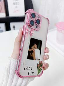 1 pieza Funda de teléfono personalizable con foto de pareja abrazándose, diseño de patrón rosa romántico, impresión UV de alta definición / Funda de teléfono con protección de lente anti-caída de cuatro esquinas de color morado oscuro, ¡satisface las necesidades de personalización del cliente! Compatible con Apple 17Air/17promax/11/12/13/14/15/16/PROMAX, A13/A14/A15/A53/A55/A54/A55/S23/S23ultra/S24ultra/S24/Sam, Galaxy, se puede usar como regalo entre parejas y para uso diario, selección de temporada