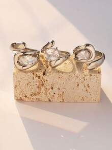 3pcs/1pc Minimalist Silver Zirconia Design Stainless Steel Rings, Accessories, Jewelry For Women, Suitable For Summer Wear - Silver - View 6