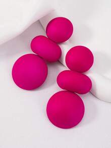 1 Pair Exaggerated Metallic Geometric Clip-On Earrings - Hot Pink - View 3