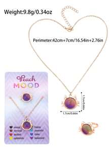 2pcs/Set Girls' Temperature Sensitive Color Changing Cat Unicorn Heart Pendant Necklace & Ring Jewelry Set, Gift For Girlfriend/Best Friend