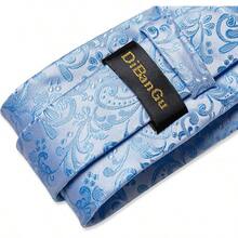 Silk Floral Necktie Set With Tie Clip, Handkerchief & Cufflinks - Solid Blue Floral - View 5