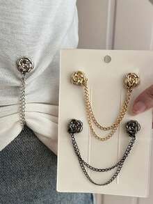 3 件装 山茶花 T 恤 缩短连衣裙袖子固定可调节扣下摆过长固定纽扣 - 彩色 - 查看 3