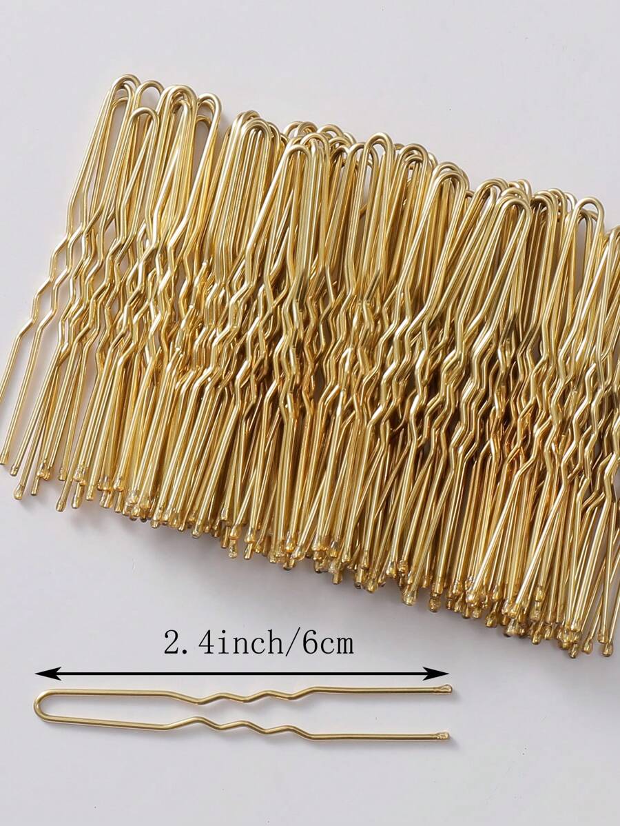 200/100/50/20个女士简约金色纯色U型发夹，女士发饰，金色直发夹，小黑夹，发饰发夹，断发侧夹，波浪硬夹，女士U型固定发夹。