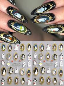 2pcs Frame Ghost 5D Nail Art Stickers Funny Ghost Gold Frame Embossed Nail Pattern Halloween Nails Cute Nail Art Decoration Self-Adhesive Nail Stickers DIY
