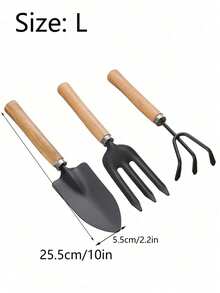 带木柄的三件套园艺工具 - 耐用的金属铲子、铲子和叉子 - 非常适合园艺和盆栽、土壤耕作 | 乡村园艺工具 | 木柄工具，重返校园 - 彩色 - 查看 9