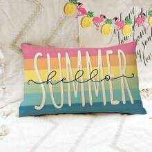 1 件 Hello Summer 装饰抱枕套，彩虹条纹靠垫套，适合季节性家居沙发装饰，数码单面印刷，30x50 厘米，适用于沙发卧室户外汽车装饰，无枕芯，亚麻面料 - 彩色 - 查看 4