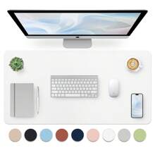 60 x 35 厘米真皮桌垫，真皮鼠标垫，电脑键盘一体式桌垫，大号鼠标垫，笔记本电脑游戏桌垫，高端桌垫，真皮书写学习防污清洁桌面，防滑护眼真皮桌垫，大号鼠标垫，防滑桌垫，防水PU真皮桌面保护垫，书写垫，适用于办公室和家庭（浅紫色）