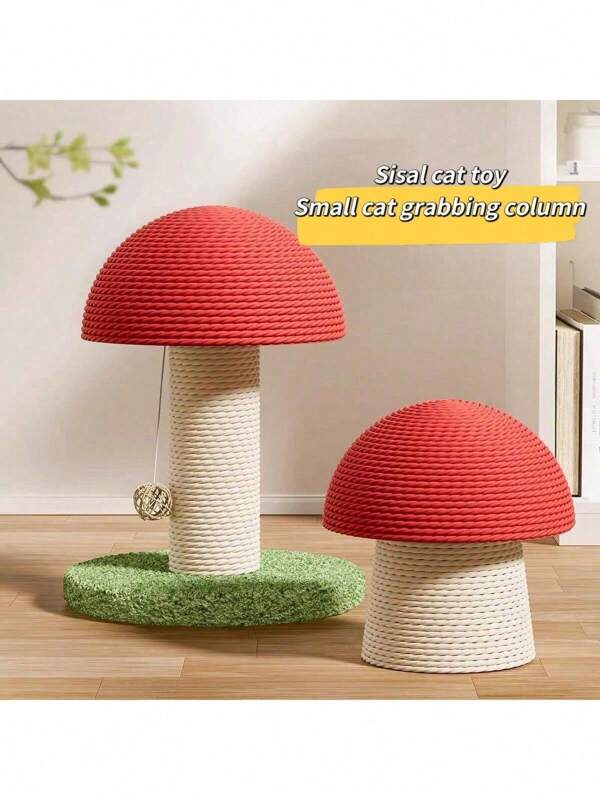 A Mini Small Red Mushroom-Shaped Kitten Toy That Combines A Scratching Post, Scratching Board, And Climbing Frame. This Mini Pet Accessory Features A Carrot-Shaped Cat Scratching Pole Suitable For Kittens Weighing Under 3 Kg. It Has A Compact Size, Making It Easy To Carry, And Its Cute And Small Design Can Be Placed In The Living Room Or Bedroom.
