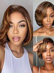 Women's Short Straight Pixie Cut Human Hair Wig - 150% Density 13x4 Lace Front Natural Black To Burgundy Gradient Sleek & Elegant Style For Daily & Party Wear, All Ethnicities, Special Occasion Wig Stylish Short Wig