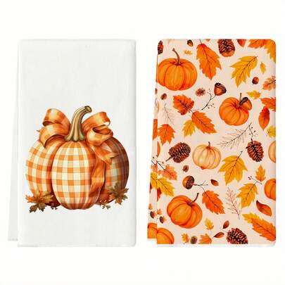 Toalla de cocina, paño de platos, toalla de manos con diseño de calabaza de otoño, decoración festiva, tela suave y absorbente para secar, decoración de cocina, decoración de mesa de comedor, artículos de cocina, decoración del hogar