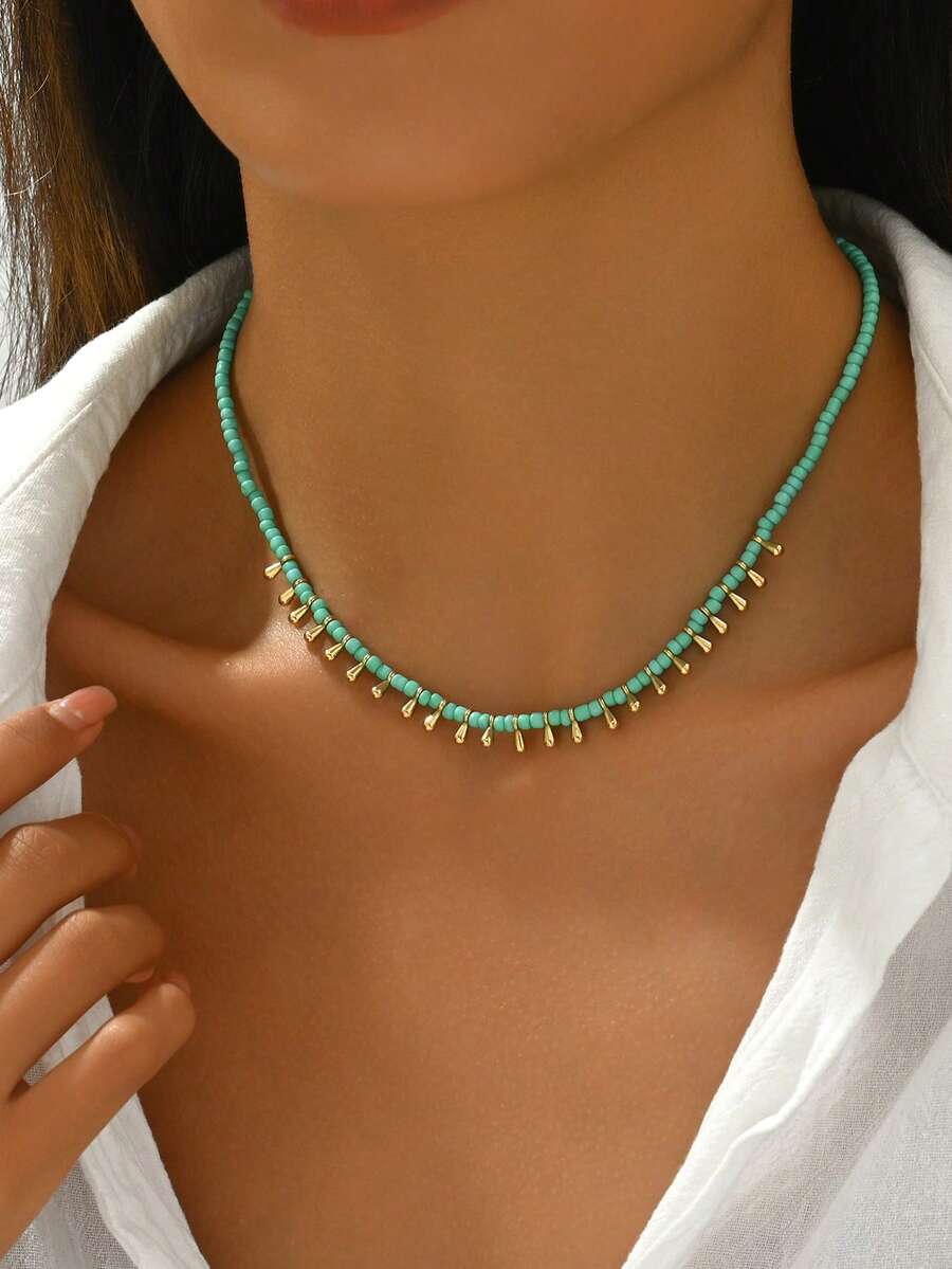 1 件简约经典多色串珠颈链，适合女性派对和日常佩戴