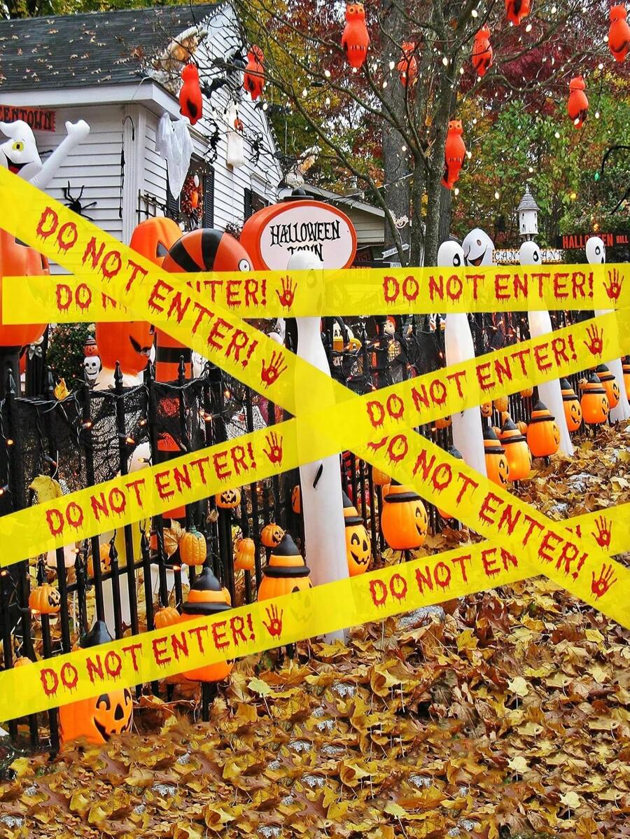 1 Roll Halloween Caution Tape, 4.8cm*25m Yellow Danger Warning Tape, Hazard Barrier Tape, Indoor Outdoor Creepy DIY Decor Accessory Suitable For Party, Doors, Dangerous Areas