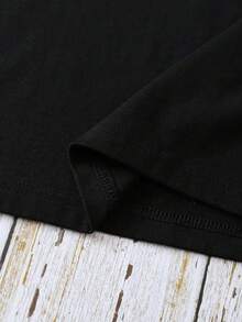 1PC Simple Elegant C&M Print Casual Sports Black White Brick Red Dark Gray Matcha Apricot Red Round Neck Pullover T-Shirt Comfortable Silky Short Sleeve Top - 黑色 - 查看 5
