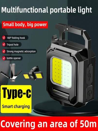 Rechargeable Mini Flashlight With Keychain - Dual COB + Flashlight, Magnetic Base, USB Powered - Ideal For Outdoor Camping, Cycling, Fishing