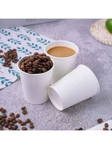 100pcs White Thick Paper Cups, Disposable Milk Tea Coffee Cups With Lids, Colorful Disposable Kraft Paper Cups, Double-Layer Insulated Disposable Coffee/Milk Tea Paper Cups, Suitable For Holidays, Parties, Christmas Parties - Multicolor - View 6