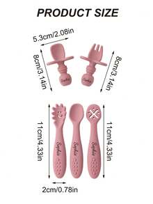 5PCS Personalized Customization Name Baby Silicone Utensils Mini Spoon Fork Food Accessories Solid Color Baby Tableware Print On Demand Baby's Cutlery - Multicolor - View 8