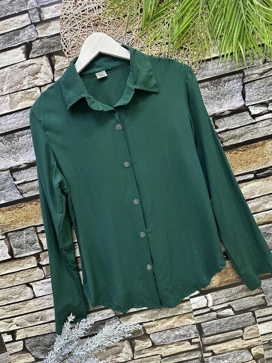 Women's Shirt In Beautiful Viscose Fabric - 墨綠色 - 查看 1