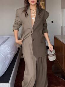 Damen Lässig vielseitige Pendler Farbblock Langarm Blazer Anzug Set, Ganzjährig