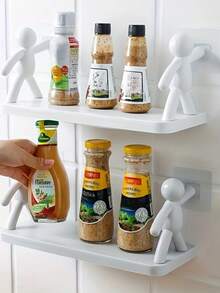 Modern Plastic Wall Mounted Shelf With Humanoid Graphics, Suitable For Kitchen Or Bathroom Storage, Shelf Modern Plastic Wall Mounted Humanoid Design Bookshelf - Multi-Layer Storage Rack, Suitable For Bathroom, Kitchen And Home Decoration