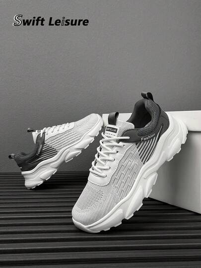 男士系带字母渐变色网眼运动鞋，户外徒步舒适百搭轻便运动鞋