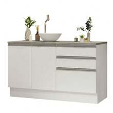 Mueble Modulo Para Baño Gabinete Lavabo Madesa 140cm Color Blanco - Blanco - Ver 2