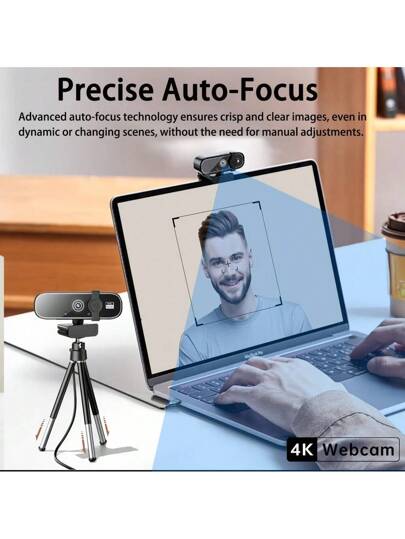 4K/2K/1080P USB Webcam Auto Focus, Privacy Cover, Plug Play Camera PC/Laptop, Zoom, Streaming, Remote Work view 3