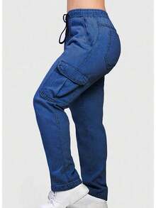 Women's Cargo Pants, Street Style, Versatile And Comfortable - 深色水洗藍 - 查看 2