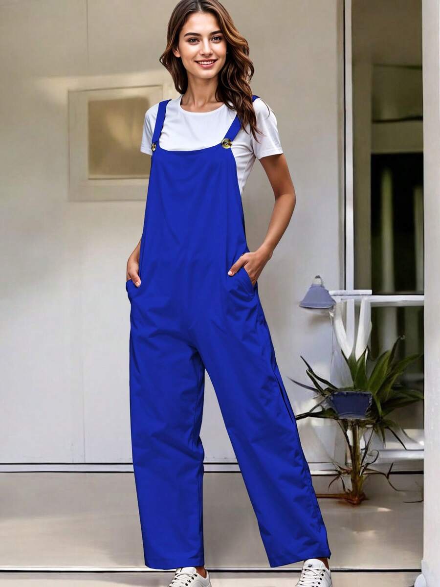 Overol Sin Mangas Holgado Con Bolsillos De Moda Para Dama - Azul rey - Ver 1