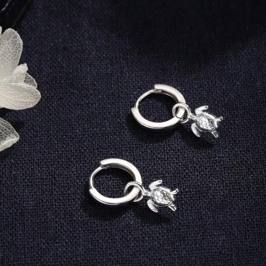 1 对银色或金色复古海龟环状耳环，海洋生物耳环，适合日常佩戴、节日、派对、沙滩耳环（无盒）