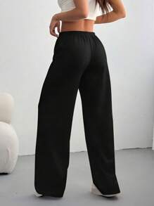 PETITE 女士休闲纯色抽绳腰运动裤