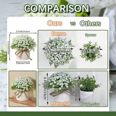 1/2/3件装人造满星白色花瓶花盆，PE材质，仿真花，仿真植物，婚礼装饰，人造植物，桌面装饰，花园装饰，房间装饰，桌面摆件，家居装饰，婚礼季，情人节礼物，复活节装饰，花园装饰，学校宿舍办公室装饰