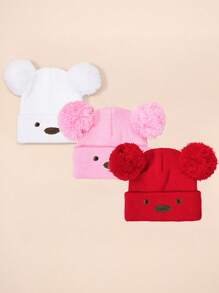 3 件/1 件刺绣熊表情双绒球针织帽，滑雪保暖婴儿男孩女孩男女通用帽子，Y2K 风格户外防寒针织帽，休闲百搭冬季保暖无檐小帽，适合日常穿着和服装 - 兒童針織帽 - 查看 21