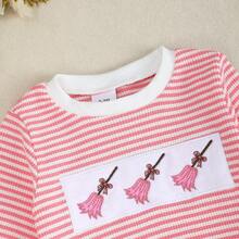 女婴长袖刺绣连体衣，春秋季 - 粉色 - 查看 2