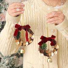 2025 Real Pine Cone Bell Pendant Christmas Car Hanging Berry Vine Small Wreath