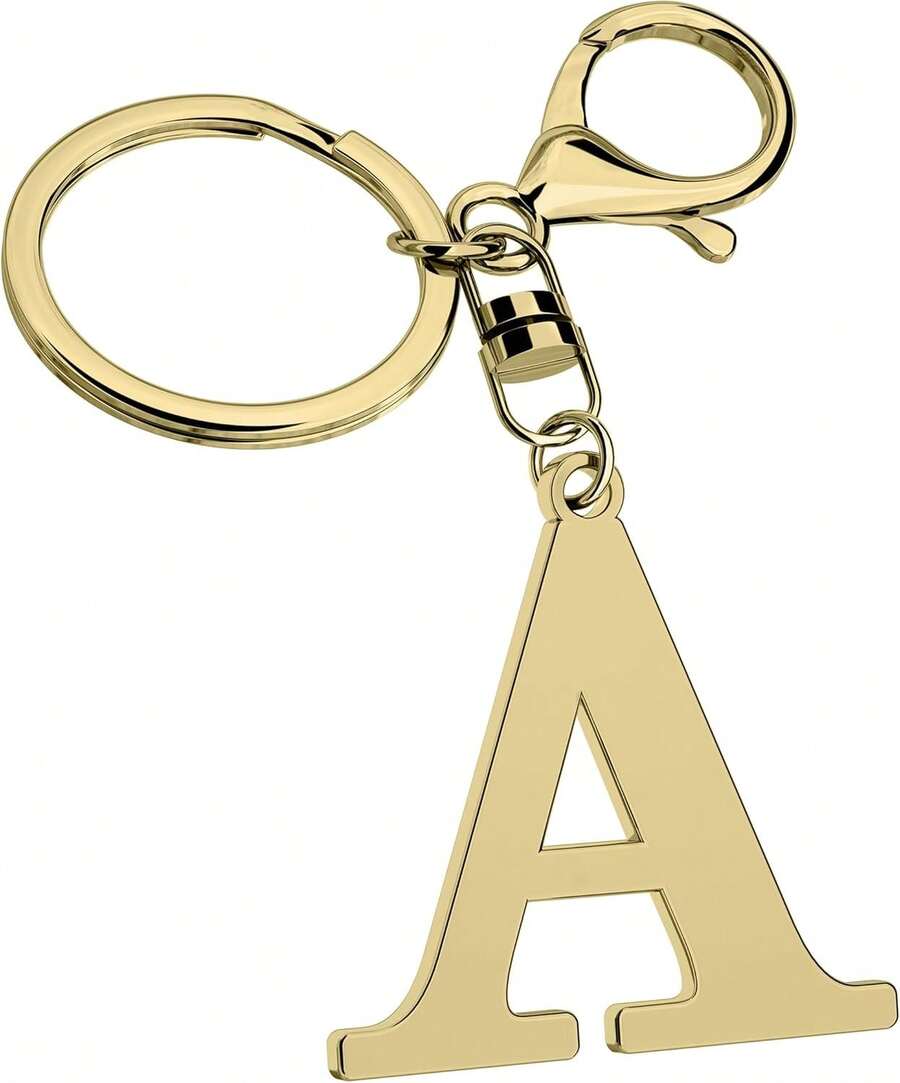 Stainless Steel Gold Letter A-Z Keychain For Women Men, Initial Letter Pendant With Key Ring, Charms For Key Backpack Bag - Gold-g - View 1