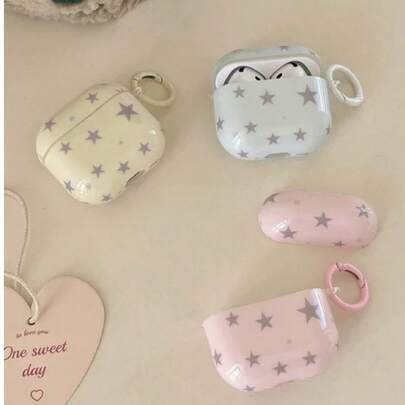 极简粉蓝黄灰星形图案蓝牙耳机保护套 Pro 2/Pro/4/3/2 时尚简约女士耳机保护套 兼容苹果耳机 春季礼物 生日派对