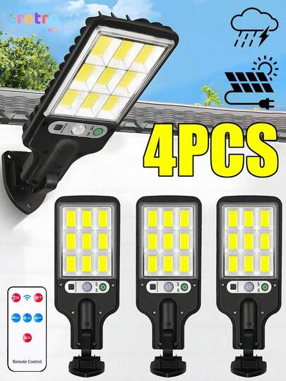 4 paquetes de luces solares retro para uso en interiores y exteriores, reflectores solares LED, focos solares con sensor, luces solares de pared, IP65