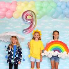 On Cloud 9 Birthday Decorations For Girls Pastel Rainbow Balloon Garland Arch Kit On Cloud 9 Cake Topper Balloon Banner For Sky Theme 9th Birthday Party Supplies-0139