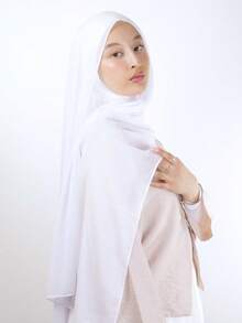 1pc Women Classic Casual Pullover Instant Hijab,Chiffon Scarf, Solid Color, Comfortable, Breathable Modal Fabric Neck Gaiter, Headwrap, Versatile Head Wrap, Suitable For Daily Use For Dress,Travel Essential,Beach Towel - White - View 6