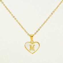 1pc Personalized Heart-Shaped White Shell Initial Necklace Stainless Steel Non Tarnish Women Letter Necklace