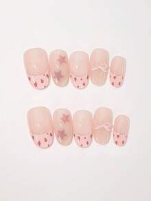 10 Stück reine handgefertigte Aufklebe-Nägel, mittelgroße Mandelform, rosa Nägel, französischer süßer und cooler, süßer Stil mit 3D-Schleifen, Katzenauge für Frauen und Mädchen, für Frühling, Sommer, Herbst, Winter, Feste, Valentinstag, Feiertage und den täglichen Gebrauch, Nagelbedarf - Pink - Übersicht 1