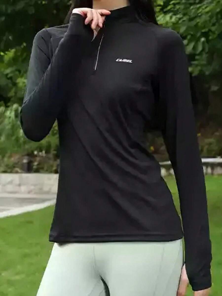 CAMEL CROWN Sports Long Sleeve Quick-Drying T-Shirt Women's Elastic Fitness Running Yoga Sweatshirt - Phantom Black - View 1