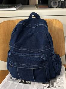 百搭时尚女士帆布背包，休闲背包 - 藍色 - 查看 3