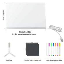 Pizarra de notas con luz LED acrílica y soporte, adecuada para oficina, escuela y uso doméstico, regalo ideal para cumpleaños, vacaciones y Navidad (color del soporte aleatorio), incluye 7 marcadores de colores (color aleatorio), paño borrador de color aleatorio - Multicolor - Ver 15