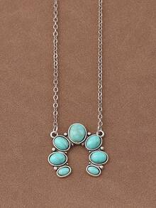 SUPBORA 6pcs/Set Vintage Western Cowboy Style Turquoise Charm Pendant Chain Necklace, Suitable For Women's Daily Wear, 20 Inches Long - Antique Silver - View 6